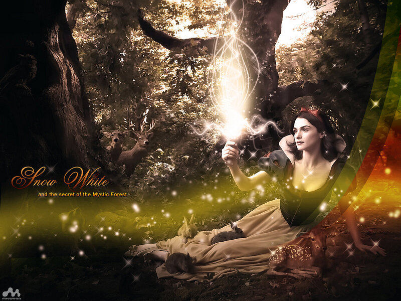 Woman in Forest with Animals — Green, Mystical