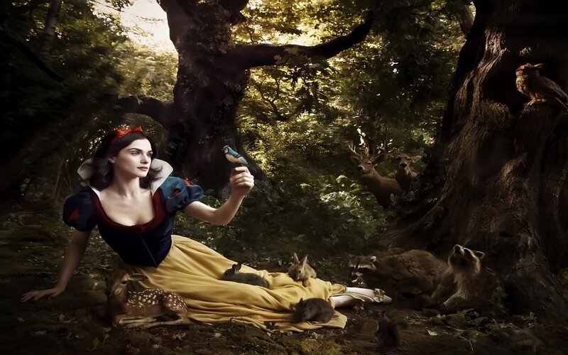 Woman in Forest with Animals