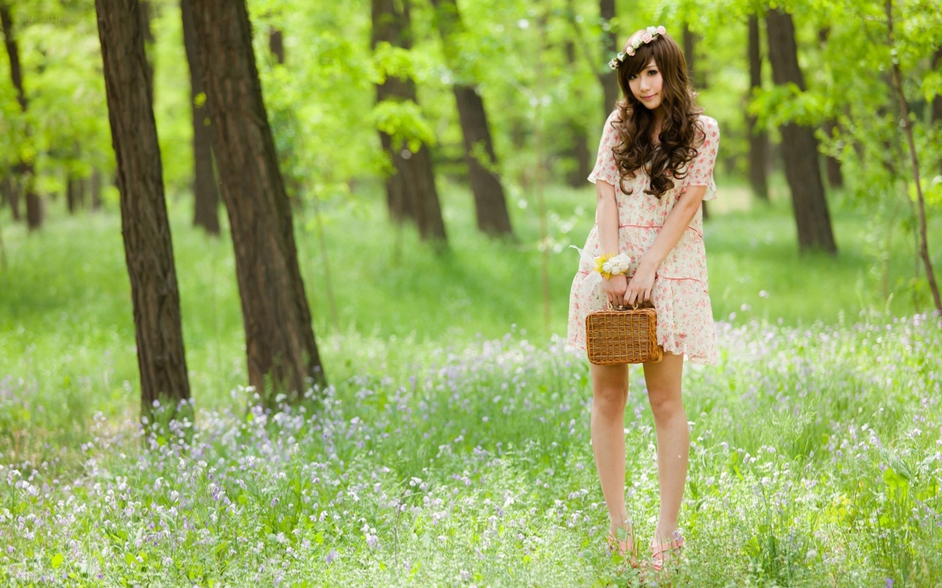 Woman in forest with basket