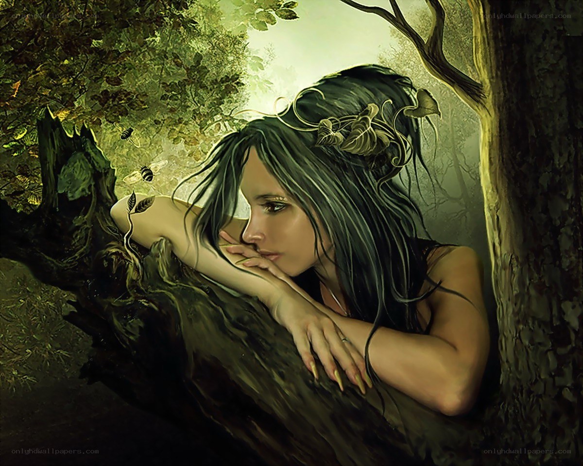 woman in forest with bees