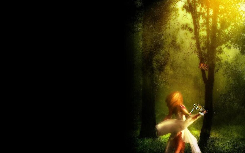 woman in forest with bird
