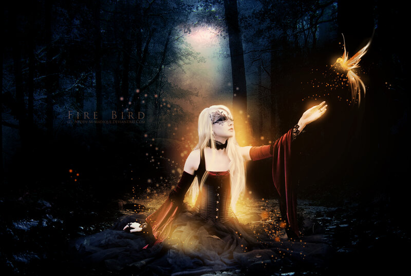 Woman in Forest with Bird — Black