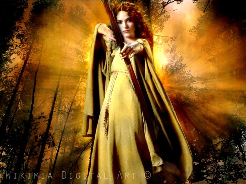 Woman in Forest with Bow — Gold