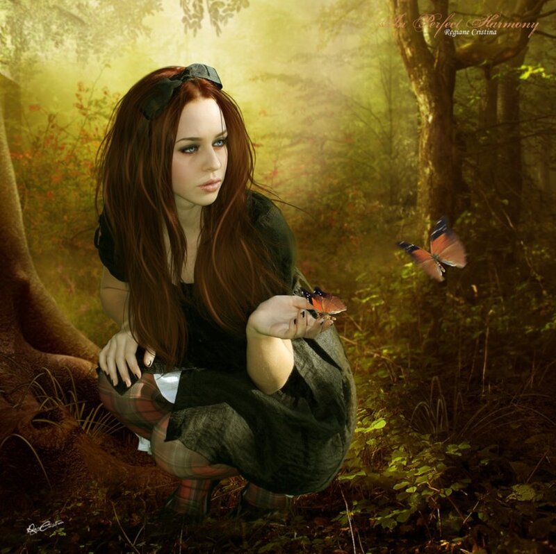 Woman in Forest with Butterflies — Green