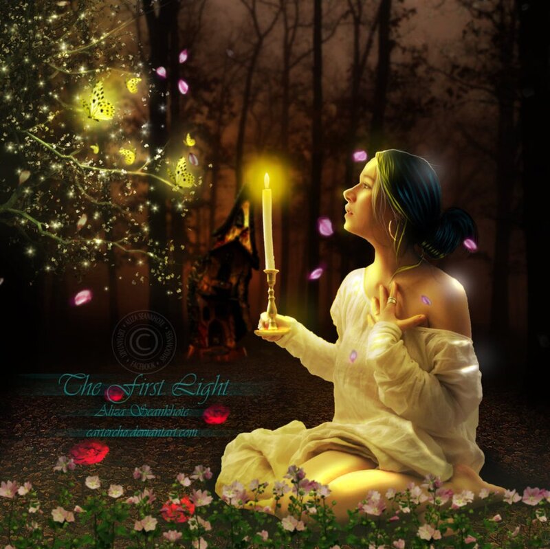 Woman in Forest with Candle — Yellow