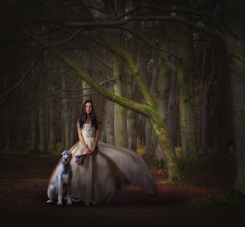 Woman in Forest with Dog — Brown