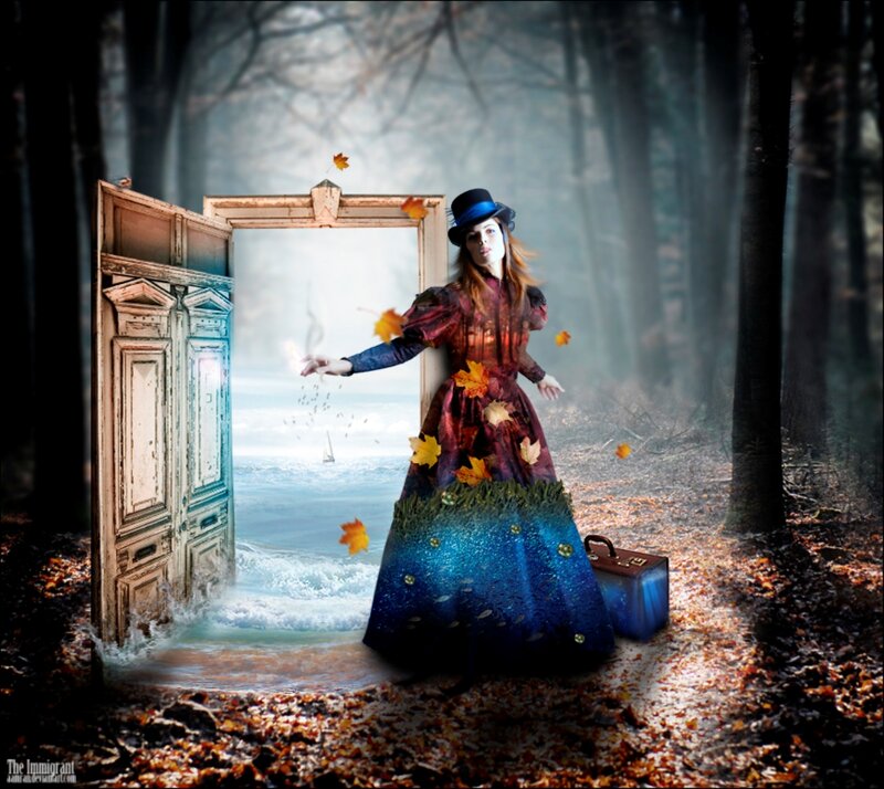 Woman in Forest with Door