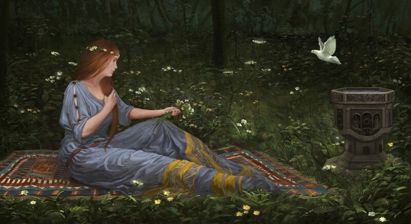 Woman in Forest with Dove