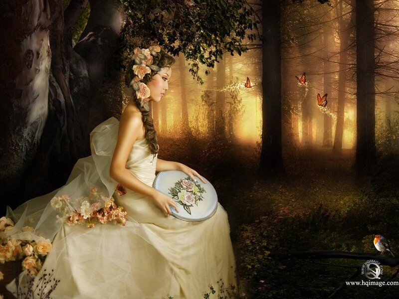 Woman in Forest with Embroidery — Gold