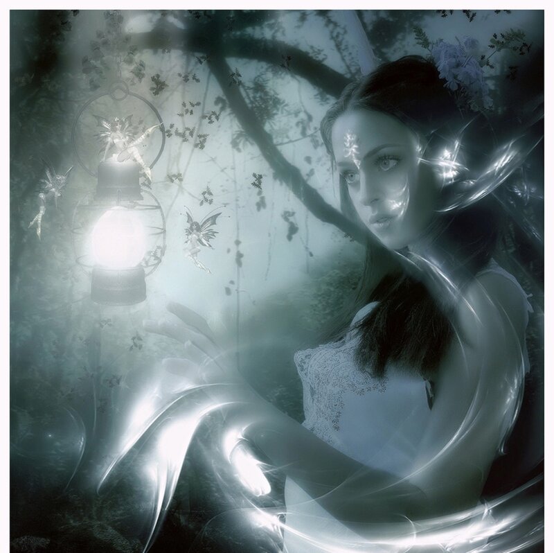 Woman in Forest with Fairies — Blue