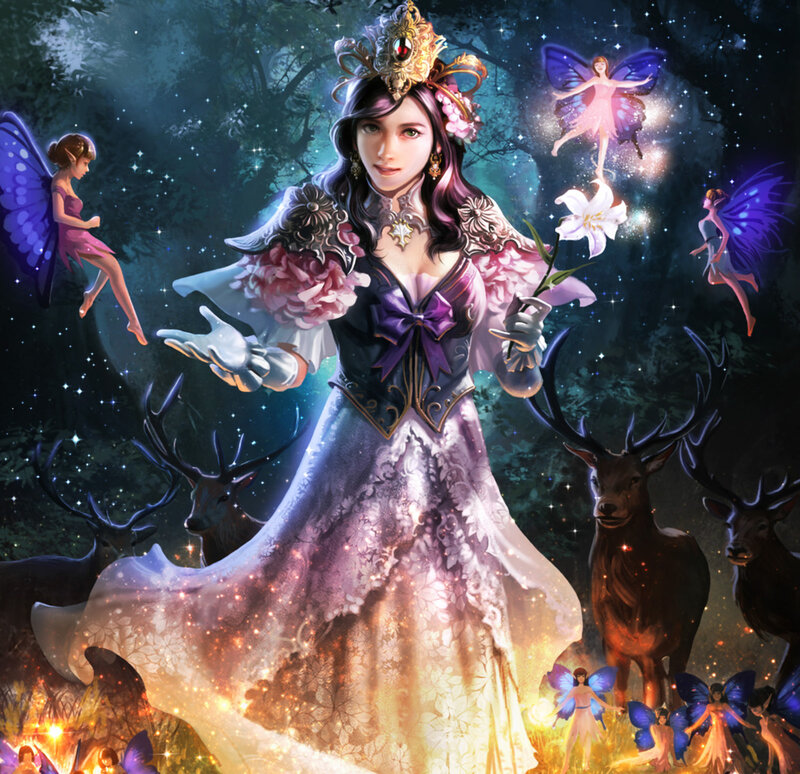 Woman in Forest with Fairies — Purple