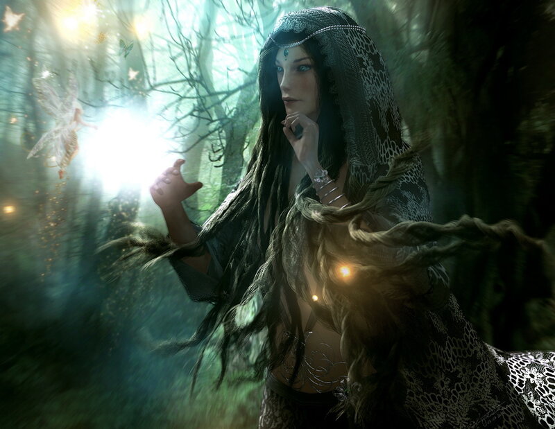 Woman in Forest with Fairy