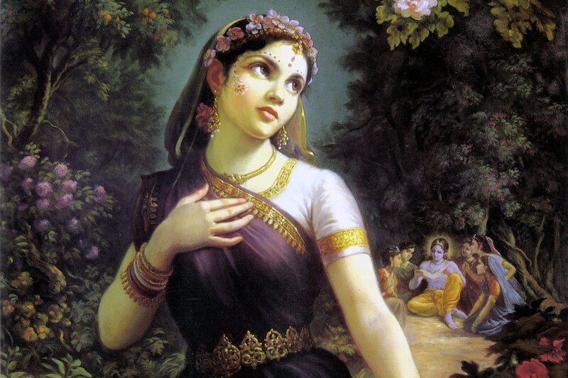 Woman in Forest with Flowers — Purple
