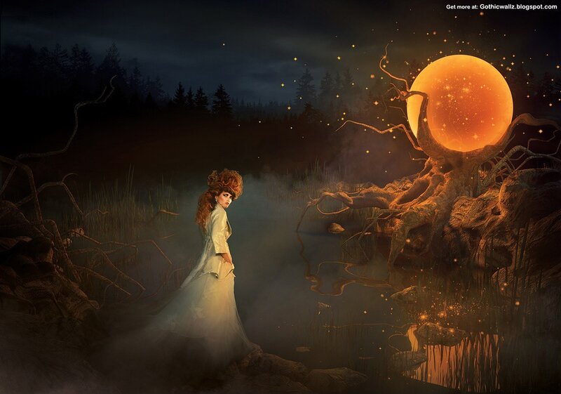 woman in forest with glowing moon
