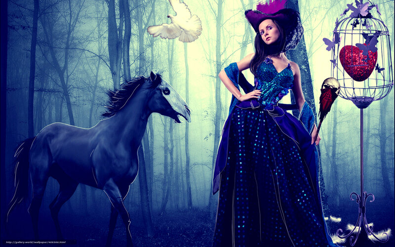 woman in forest with horse