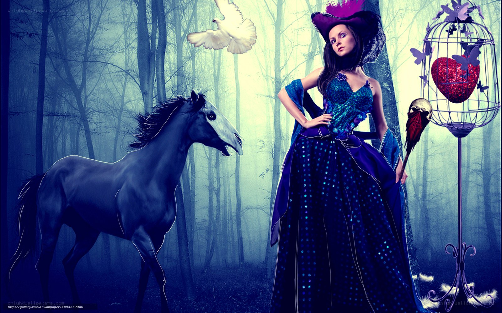 woman in forest with horse