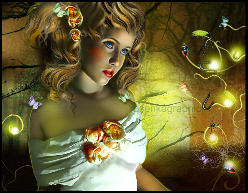 Woman in Forest with Insects