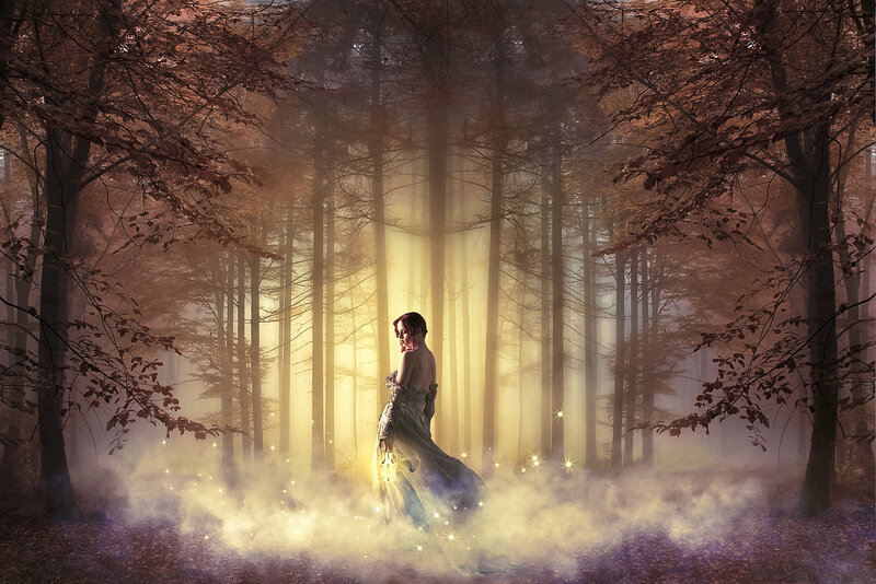 Woman in Forest with Lantern — Yellow