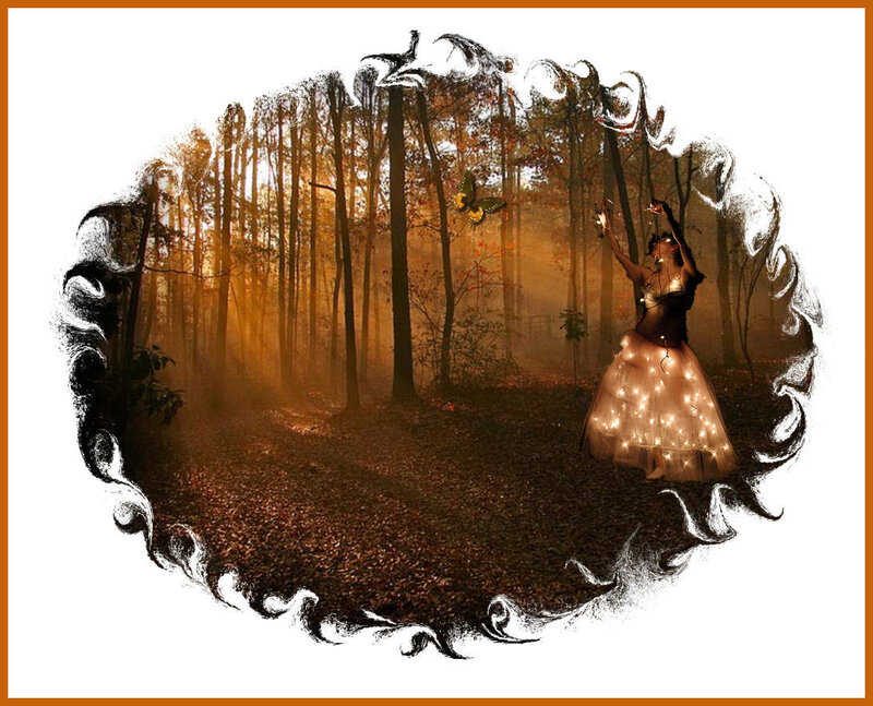 Woman in Forest with Lights