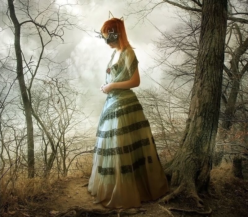 woman in forest with mask