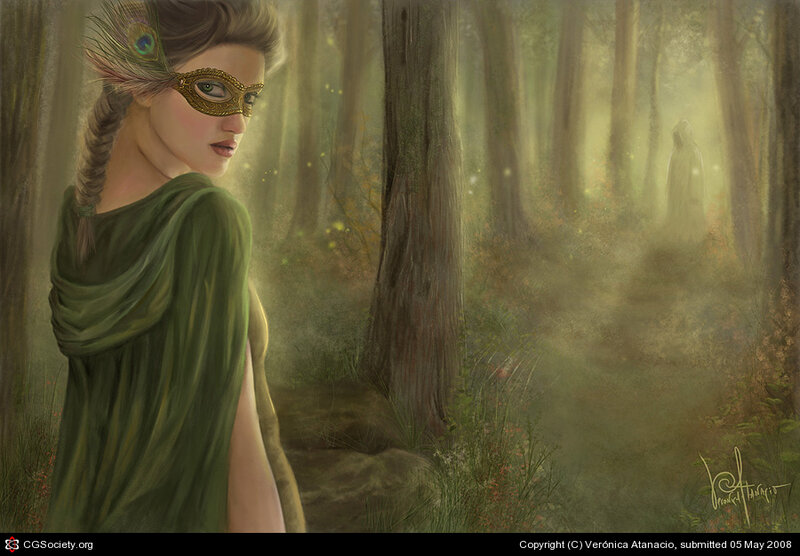 woman in forest with mask