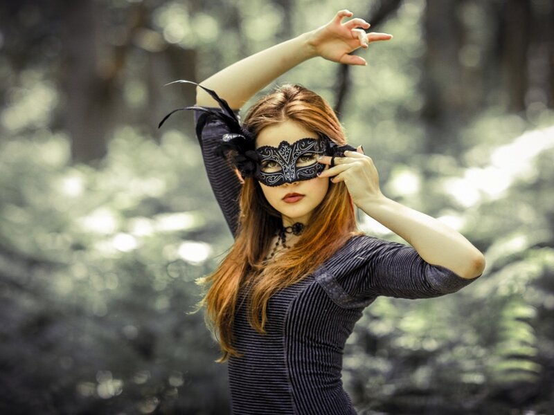 Woman in Forest with Mask — Black