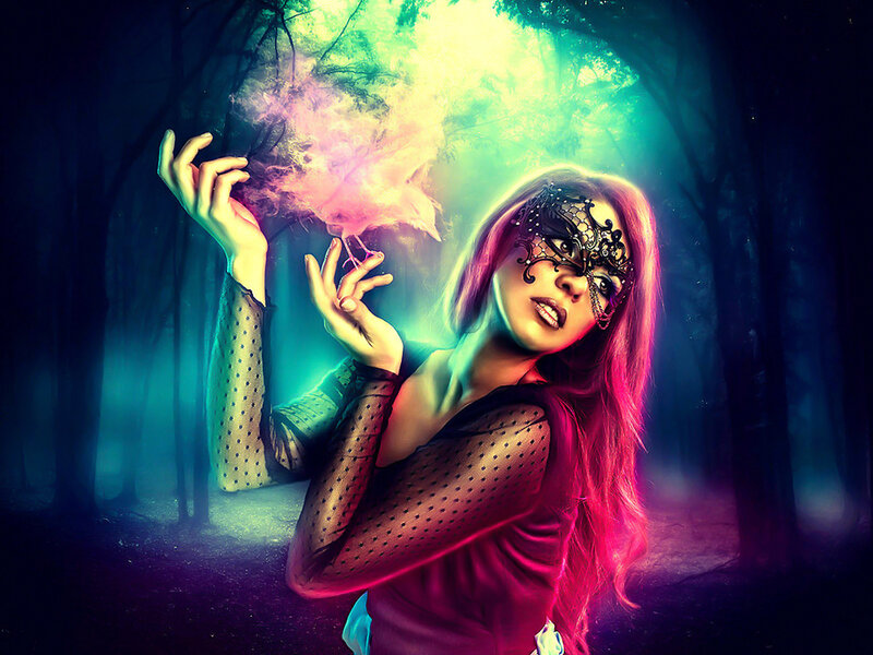 Woman in Forest with Mask — Pink