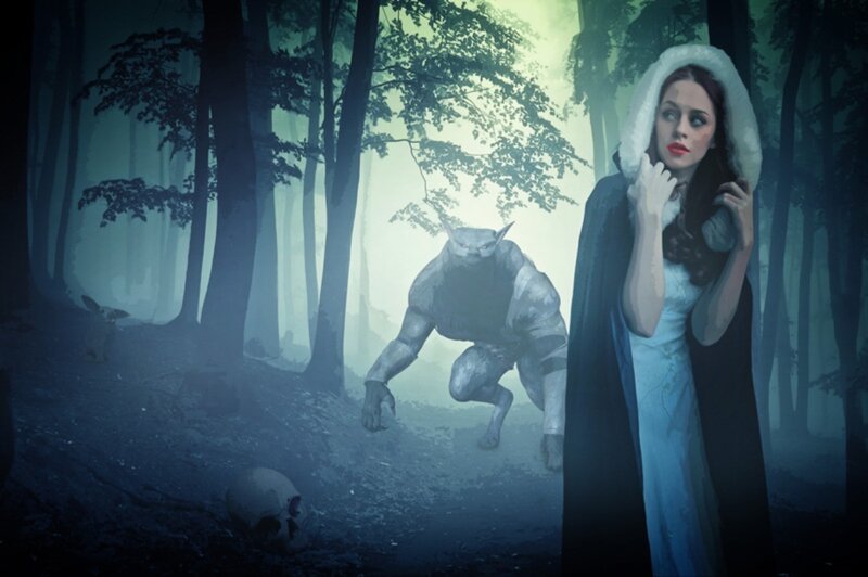 Woman in Forest with Monster