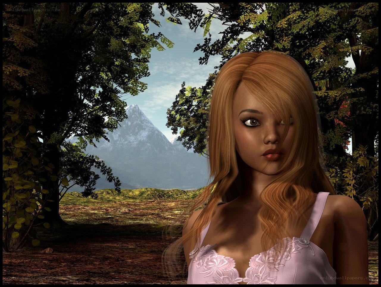 woman in forest with mountain
