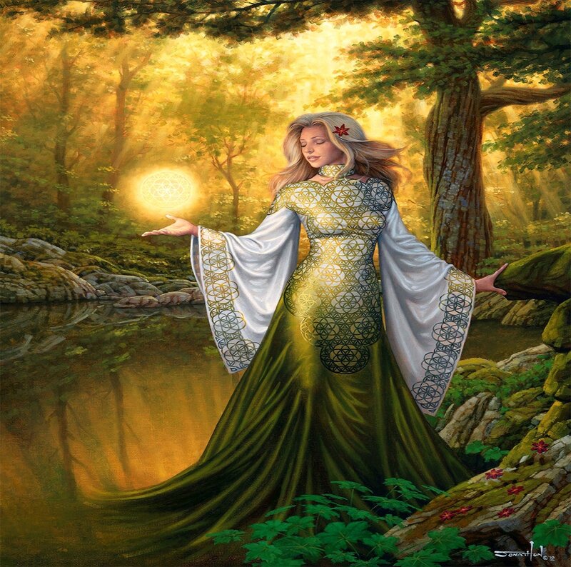 Woman in Forest with Orb — Green