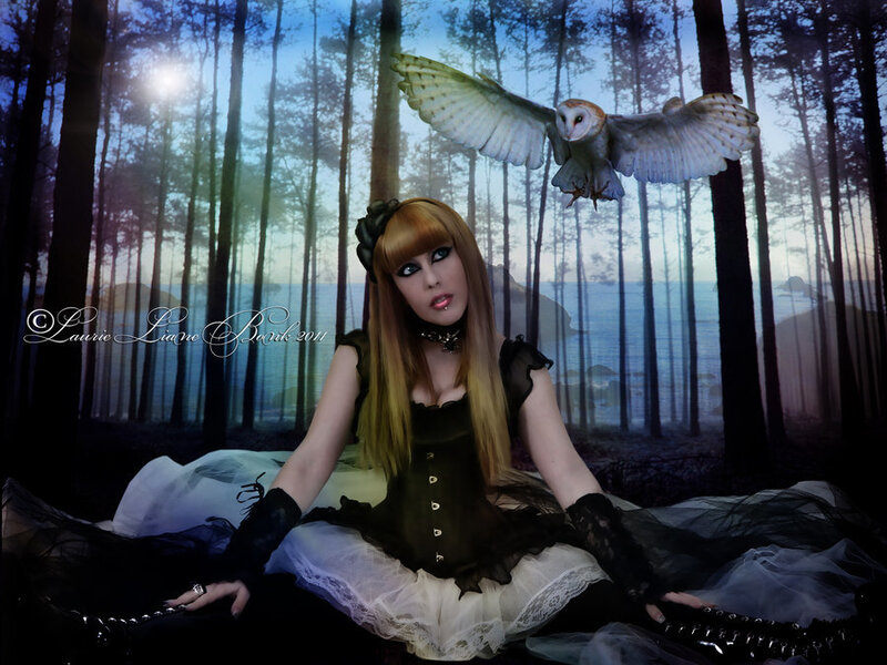 Woman in Forest with Owl