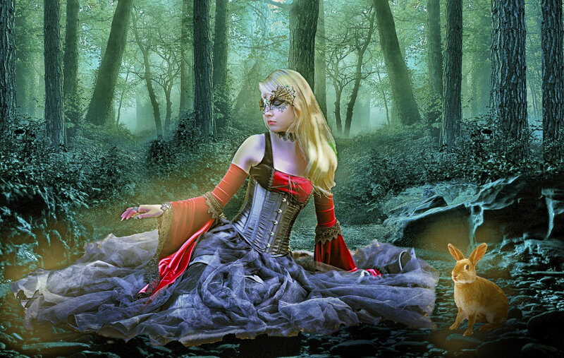 Woman in Forest with Rabbit — Green