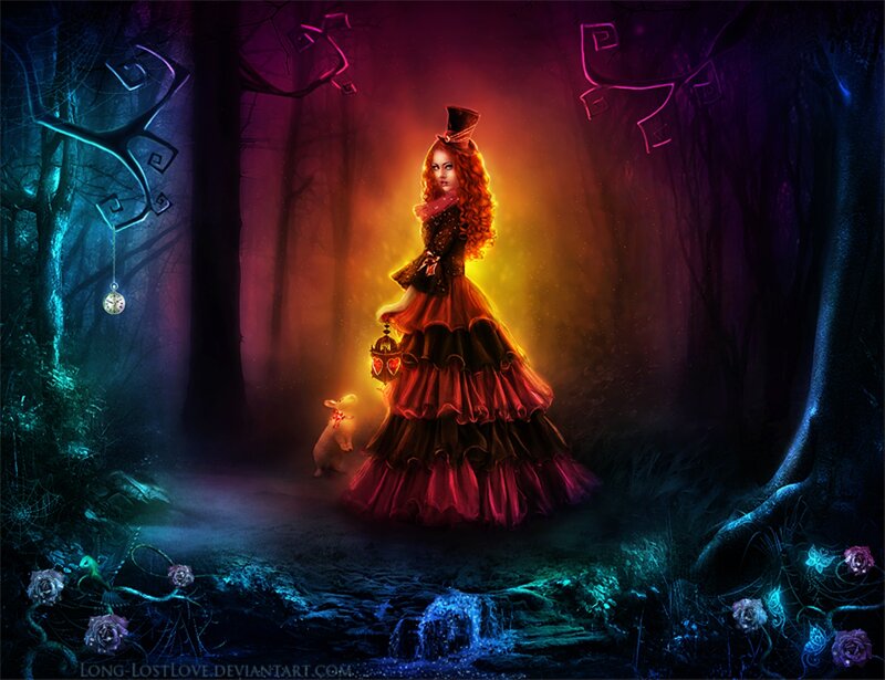 Woman in Forest with Rabbit — Red