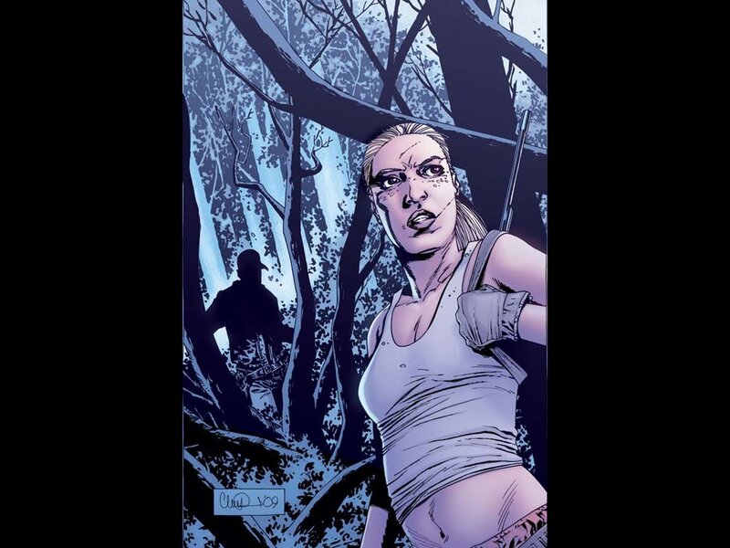 Woman in Forest with Rifle