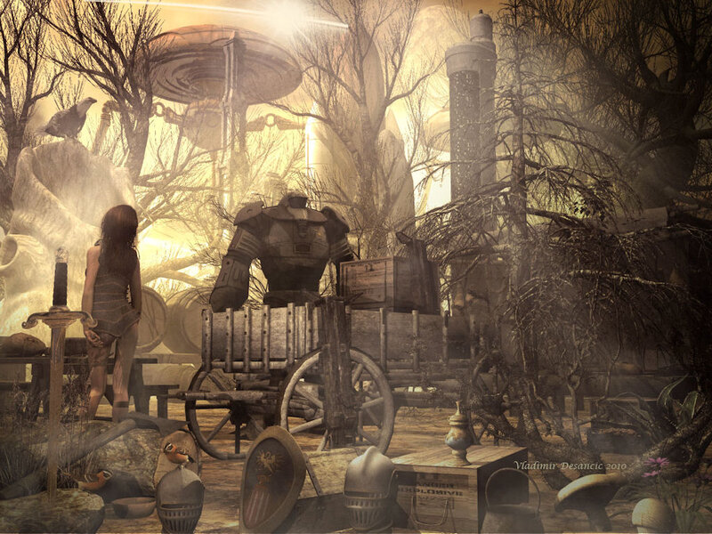 Woman in Forest with Robot