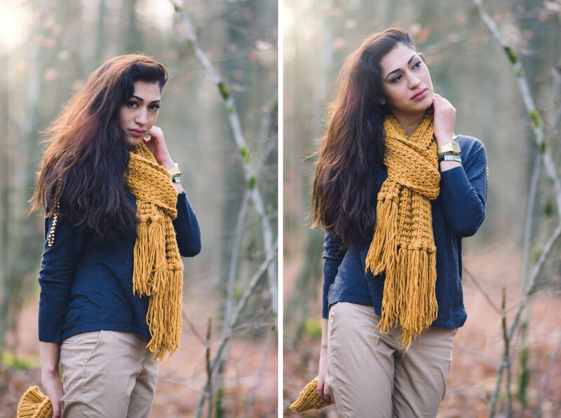 woman in forest with scarf