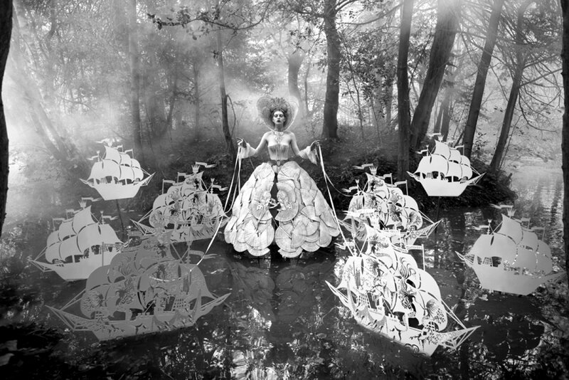 Woman in Forest with Ships — Black