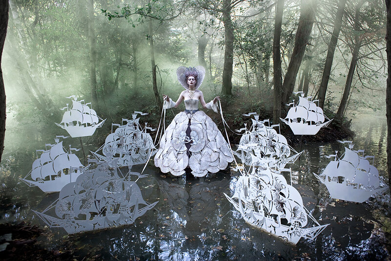 Woman in Forest with Ships