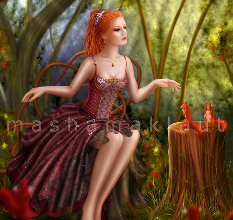 Woman in Forest with Squirrels