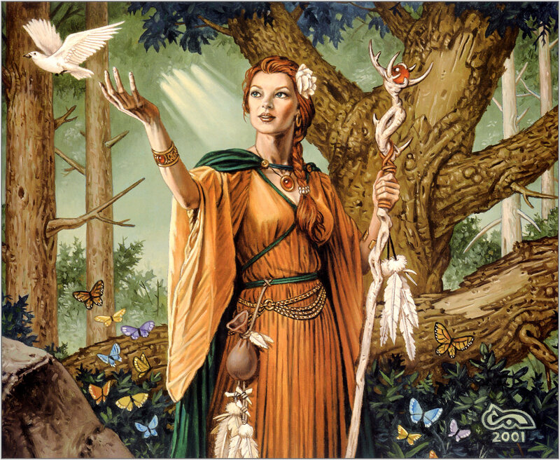 Woman in Forest with Staff — Brown