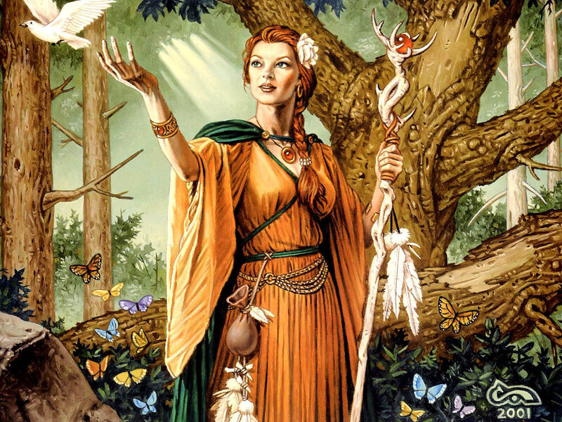 Woman in Forest with Staff — Orange