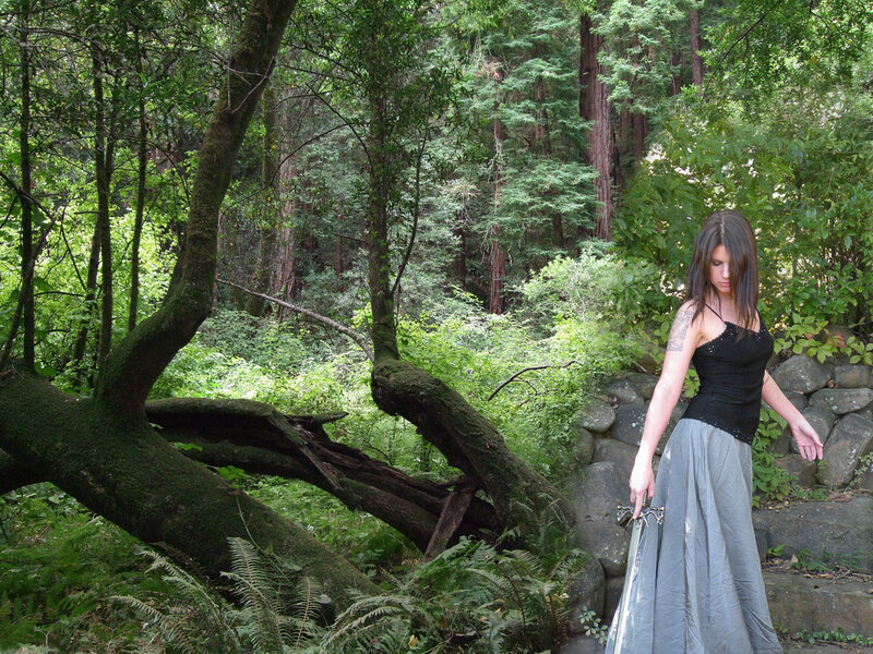 Woman in Forest with Sword — Green