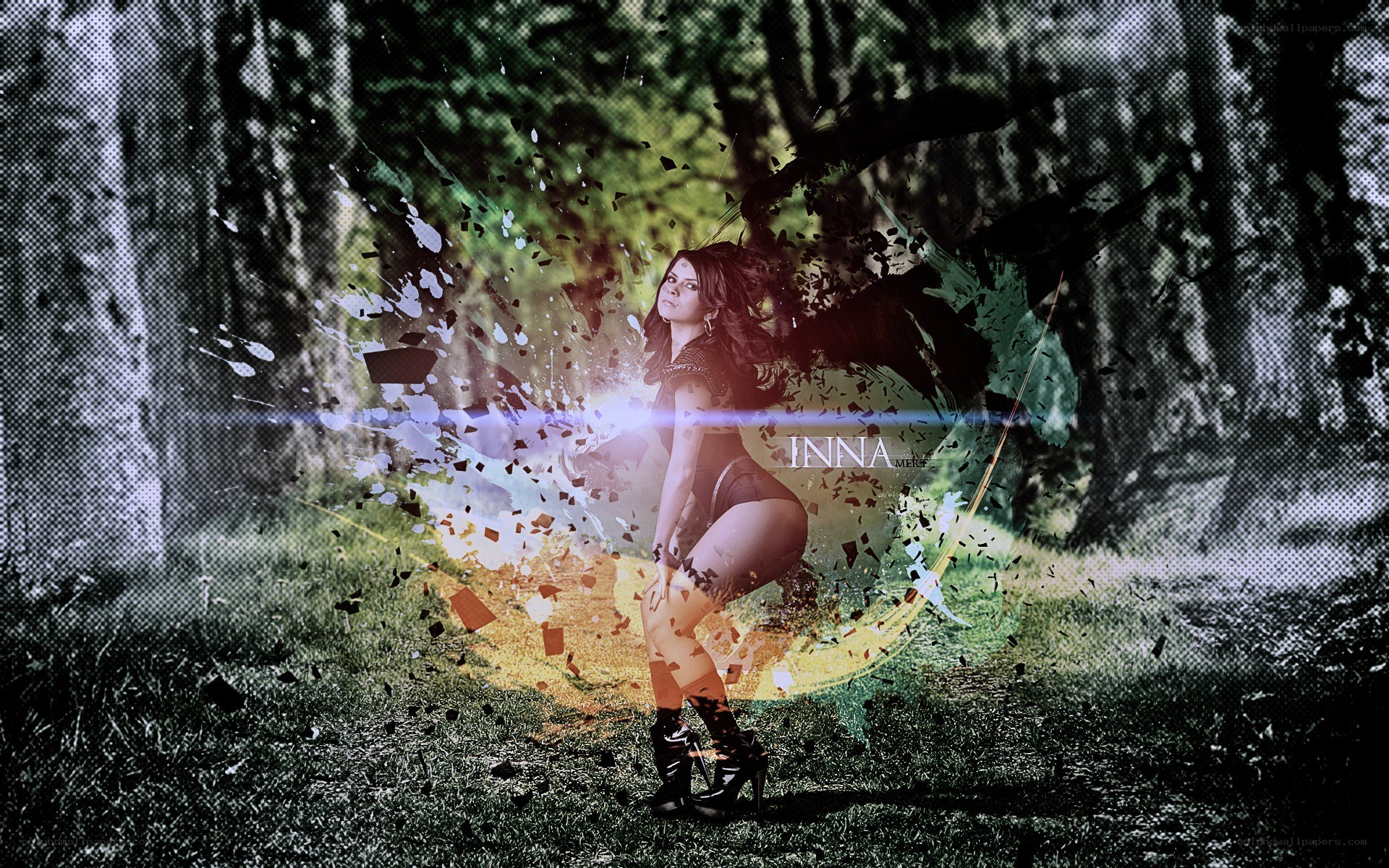 woman in forest with visual effects