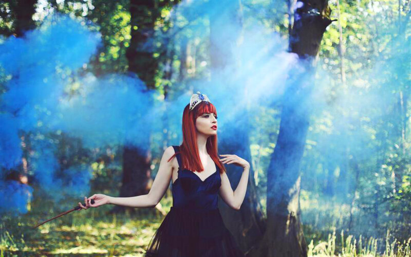 Woman in Forest with Wand — Blue, Dramatic