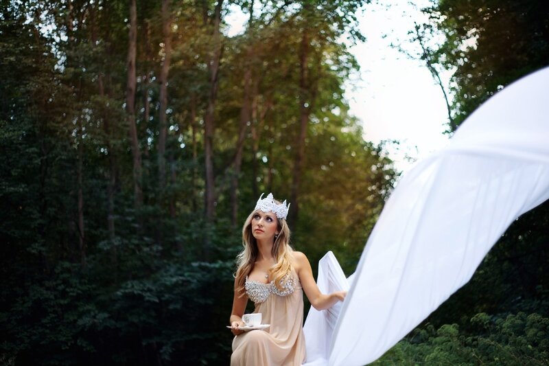 Woman in Forest with Wings — White