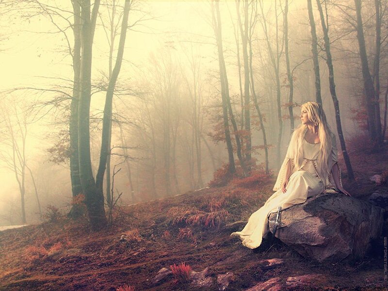 Woman in Forest — Yellow, Serene, Autumn, Photograph