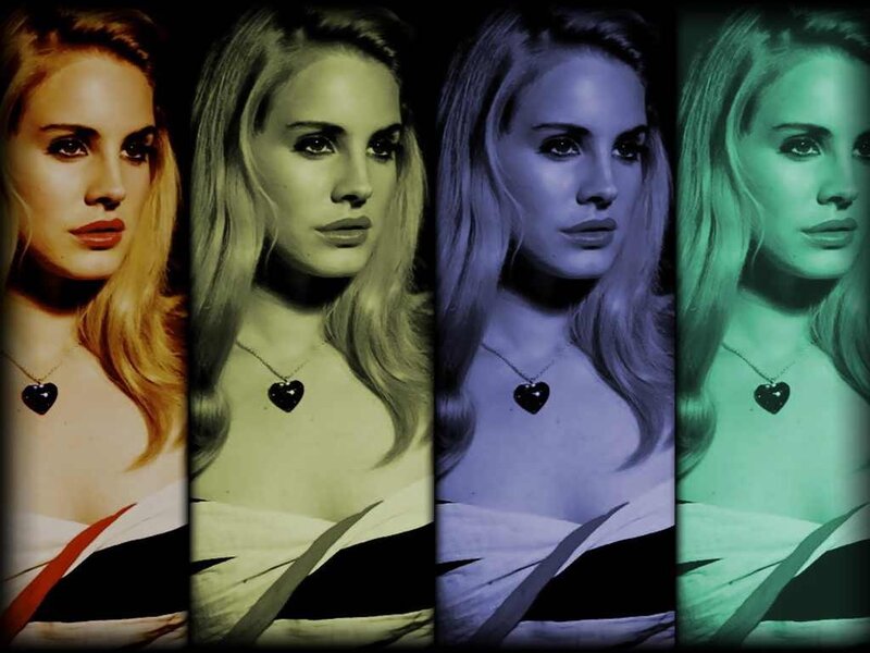 woman in four colored panels