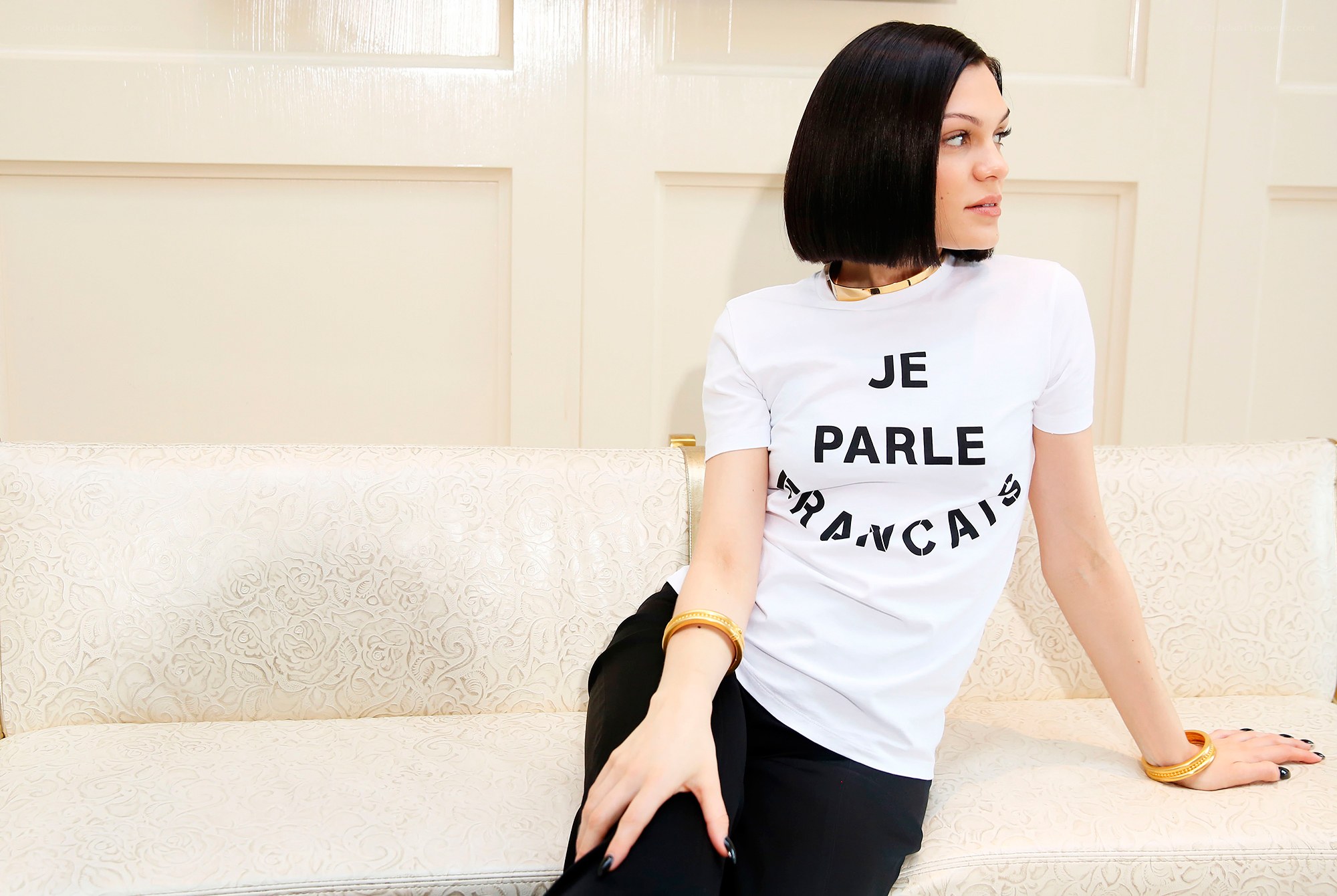 Woman in French t-shirt