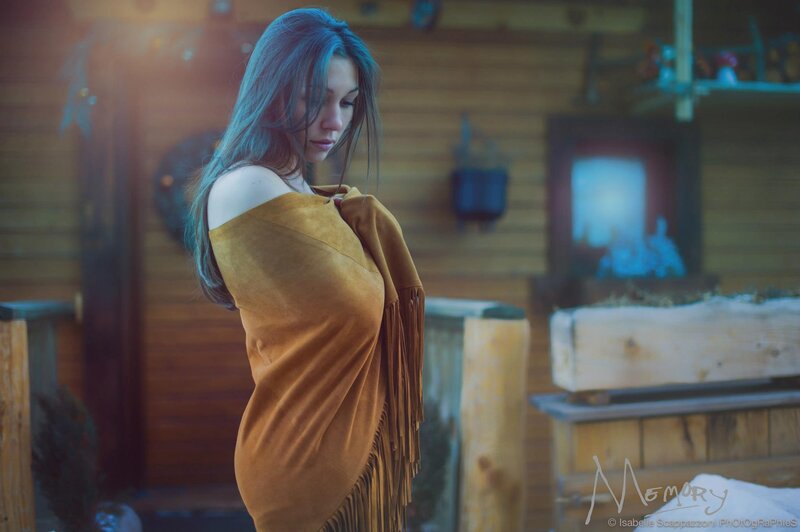 woman in fringed shawl