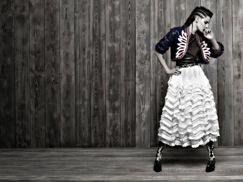 Woman in Fringed Skirt